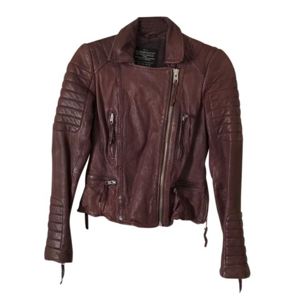 All Saints Burgundy Moto Jacket